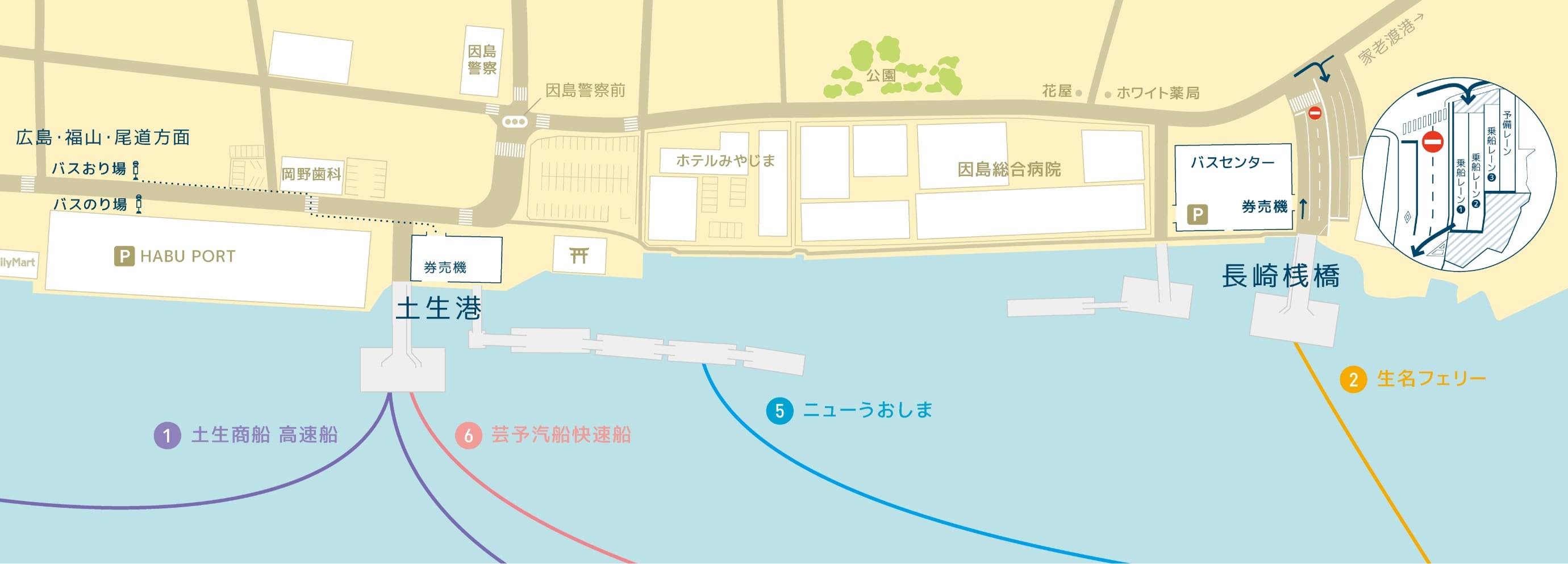 因島土生港・長崎桟橋周辺MAP